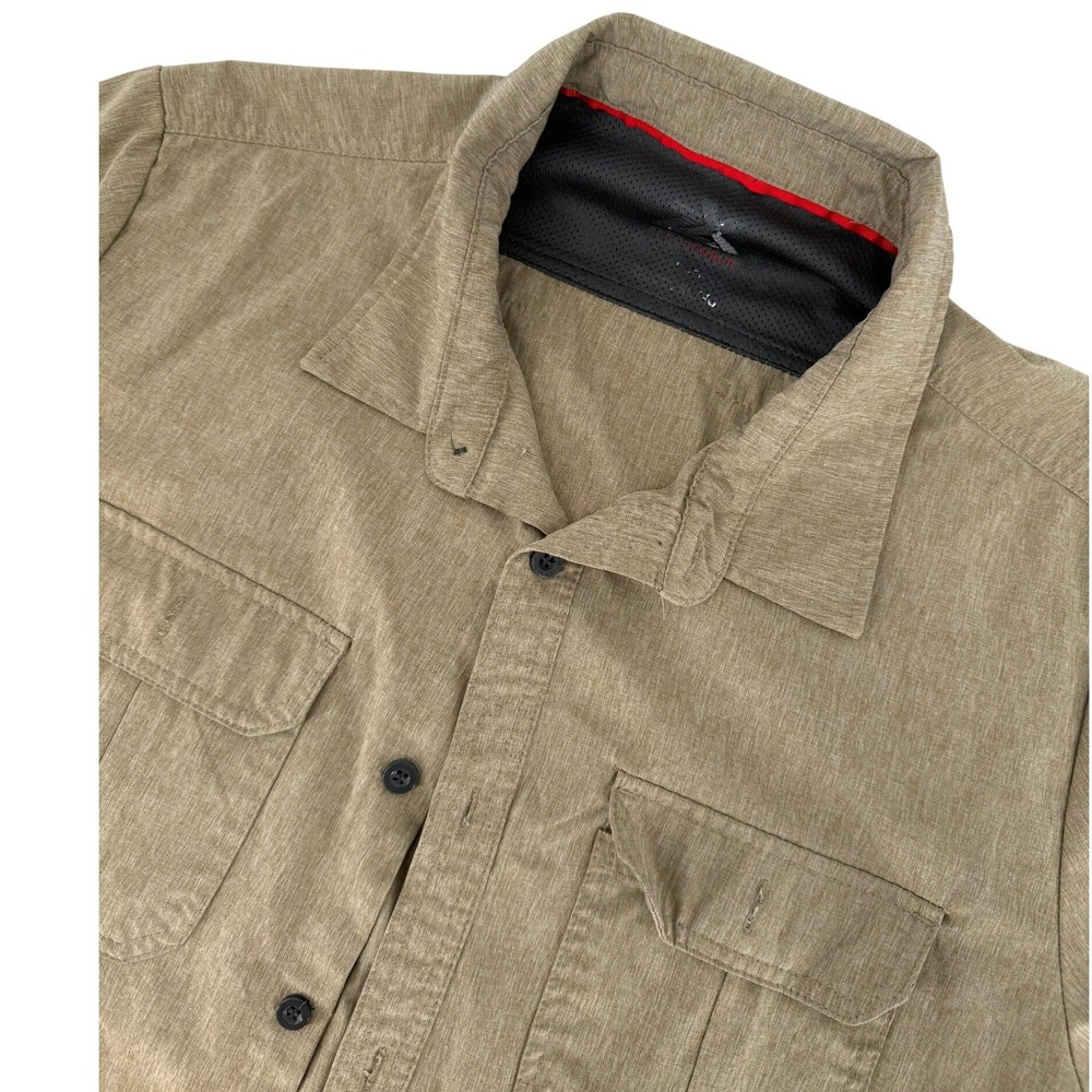 ZeroXposur Mens‎ Short Sleeve Button Down Shirt Heather Khaki Stretch P86061S L